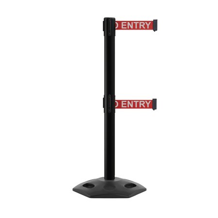 MONTOUR LINE Stanchion Dual Belt Barr. Rubber Base Black Post 7.5ftNoEn..Belt MSR630D-BK-NOENRW-75